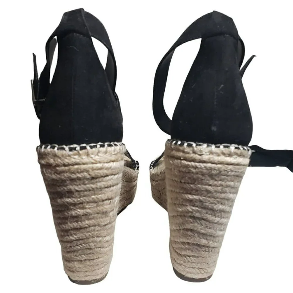 INC Womens Black Open Toe Wedge Ankle Strap Espadrille Platform Sandals Size 9.5